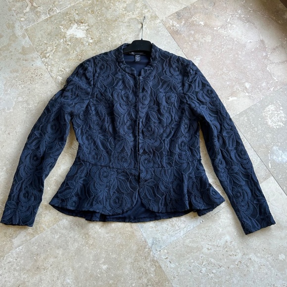 INC International Concepts  Blue Lace Peplum Jacket, Long Sleeves, Size Medium - Picture 3 of 16